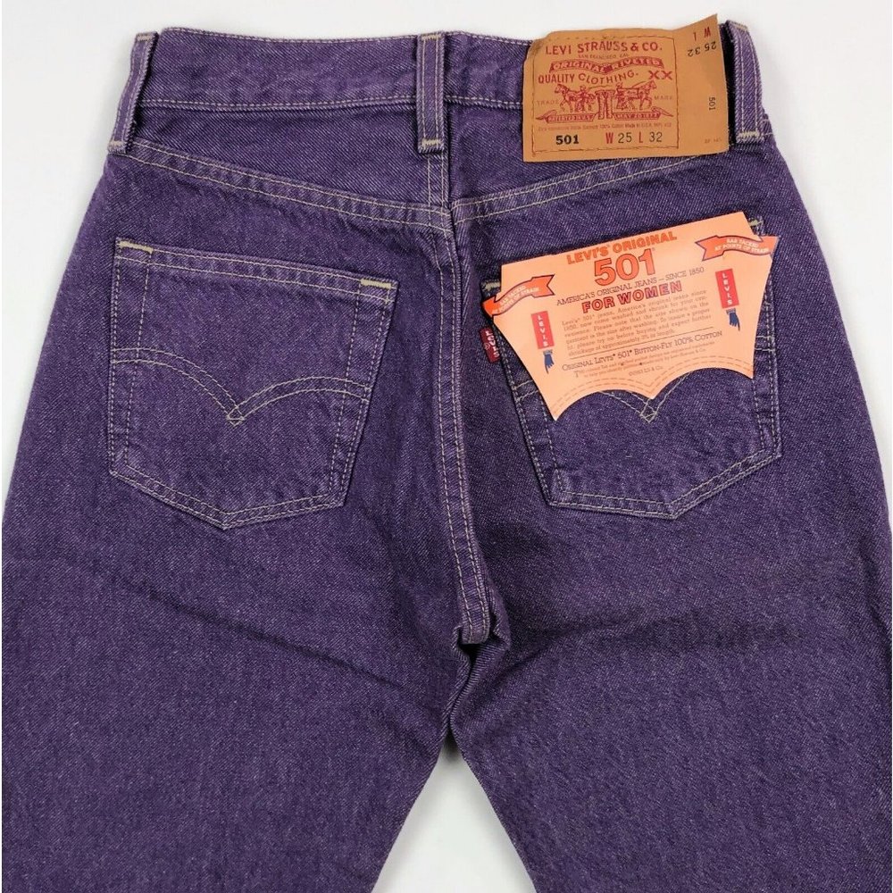 Levis 501 For Women 25x32 Purple Jeans VTG Button Fly Straight Leg Made In USA - Picture 9 of 10